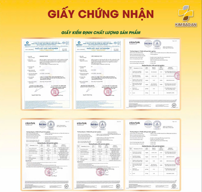Giấy chứng nhận tinh bột nghệ vàng