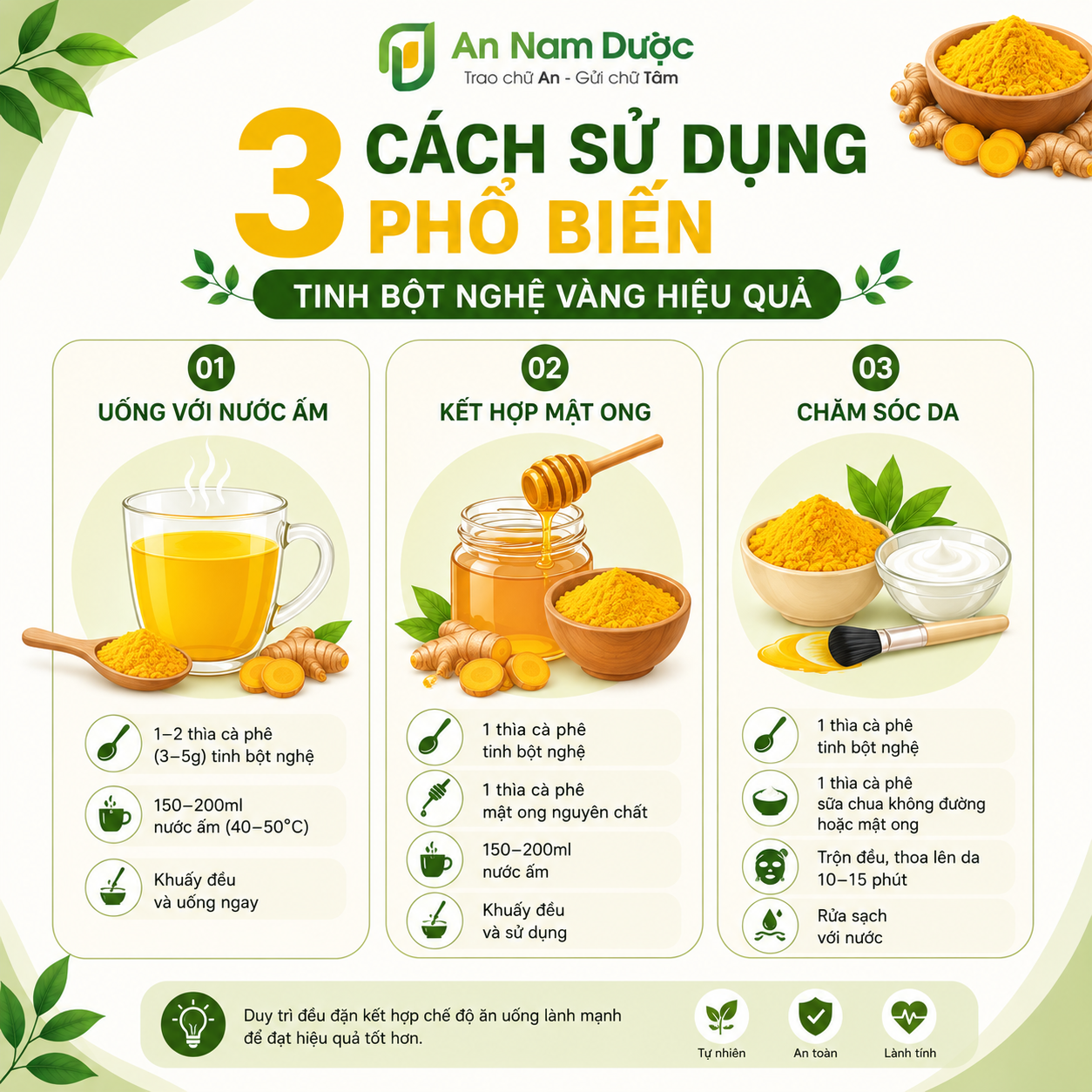 3 cach sử dụng phổ biến tinh bột nghệ vàng hiệu quả