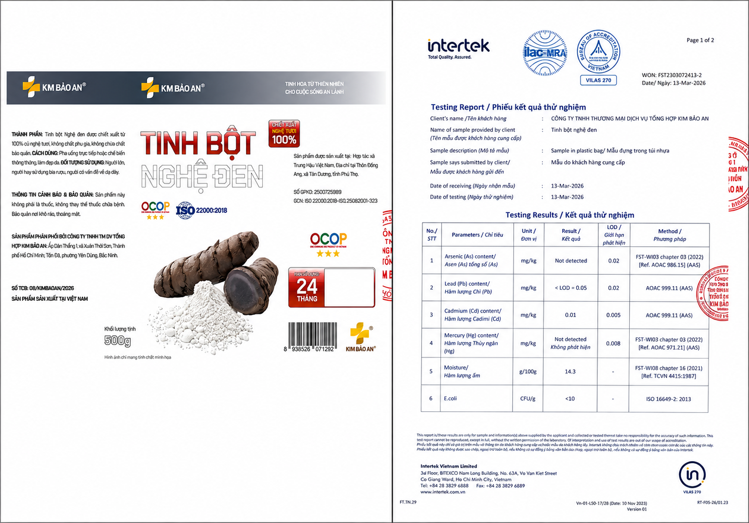 Giấy công bố sản phẩm tinh bột nghệ đen