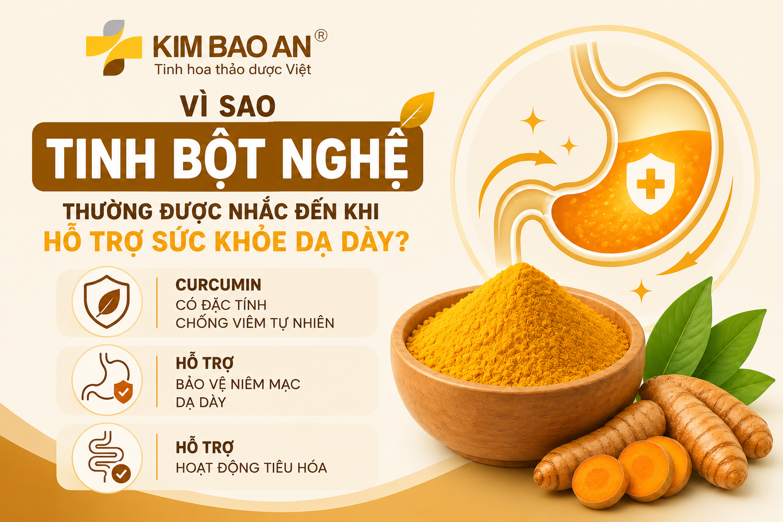 Vì sao tinh bột nghệ thường được nhắc đến khi hỗ trợ sức khỏe dạ dày