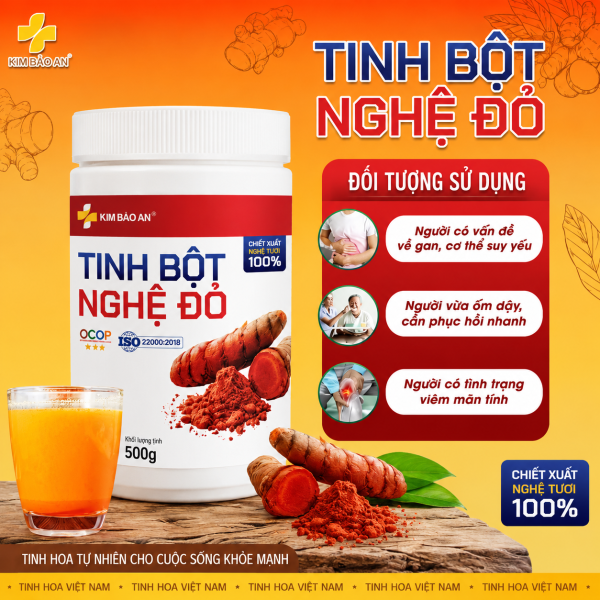 Tinh Bột Nghệ Đỏ Hộp 500G - 100% Nguyên Chất Tự Nhiên - Hỗ Trợ Tiêu Hóa, Bồi Bổ Sức Khỏe