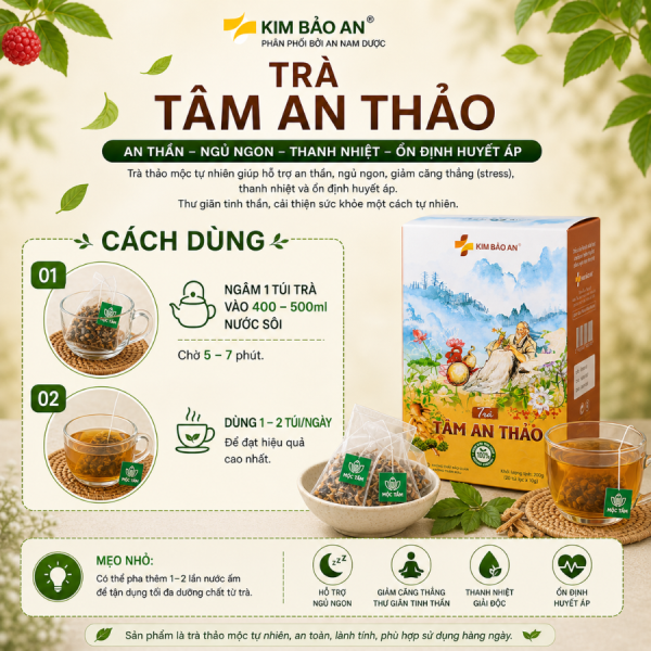 Trà Tâm An Thảo Kim Bảo An - Thức Trà Thảo Mộc Dành Cho Người Cần Sự Thư Thái | An Nam Dược